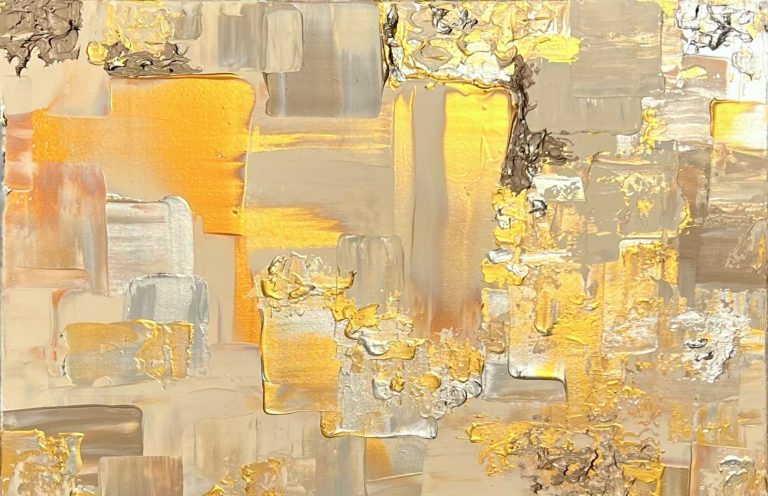 Serie Antik-Anmutend, Ben Plaumann Abstraktes Acrylbild „Yin no. 8“ in Gold, Silber und Beige, Serie Antik-Anmutend, Ben Plaumann