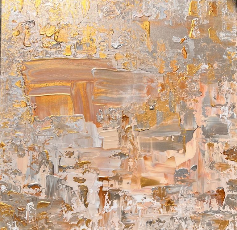 Zeitgenössische abstrakte Kunst. Golden beige, graue Wärme und die Patina vergangener Zeiten einfangen.