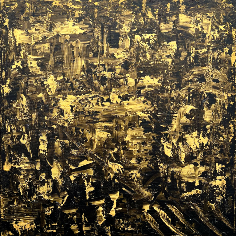 Yang no. 1 in schwarzem Gold „Abstraktes modern zeitgenössisches Acrylgemälde aus der Serie Schwarzes Gold von Ben Plaumann“